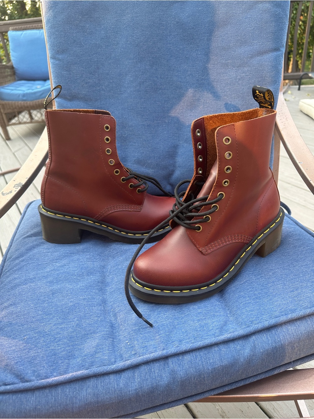 Dr. Martens Women’s Clemency  Burgundy Lace-Up Leather Combat Boots